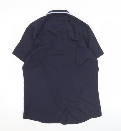 Burton Menswear London Men's Blue Slim Fit Short Sleeve Button-Up Shirt M