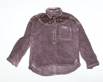Garcia Jeans Womens Purple Beaded Collar Tunic Button-Up Shirt M