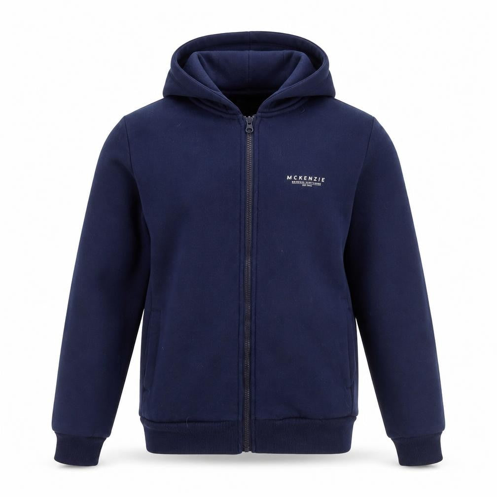 Front view of McKenzie boys’ blue full zip hoodie 13-15 years cotton blend sportswear