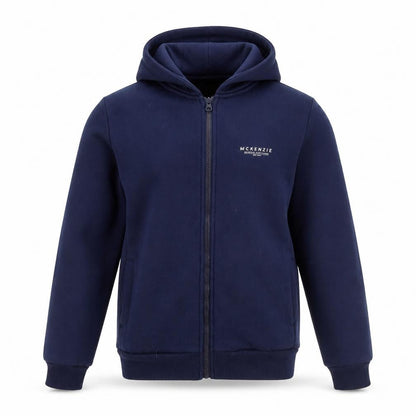 Front view of McKenzie boys’ blue full zip hoodie 13-15 years cotton blend sportswear