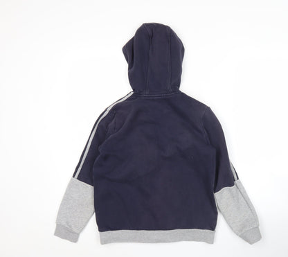 Adidas Boys Blue Grey Full Zip Hoodie 11-12Y Sports Logo Hooded Jacket