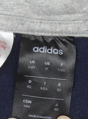 Adidas Boys Blue Grey Full Zip Hoodie 11-12Y Sports Logo Hooded Jacket