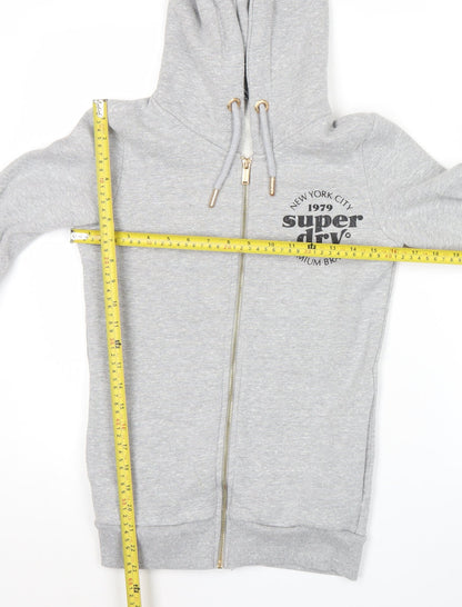 Superdry Womens Grey Full Zip Hoodie Size UK 6 Cotton Blend
