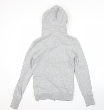 Superdry Womens Grey Full Zip Hoodie Size UK 6 Cotton Blend