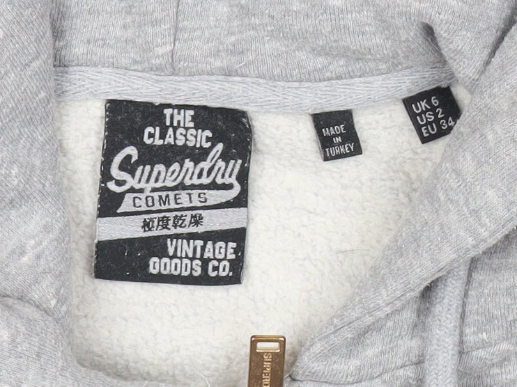 Superdry Womens Grey Full Zip Hoodie Size UK 6 Cotton Blend
