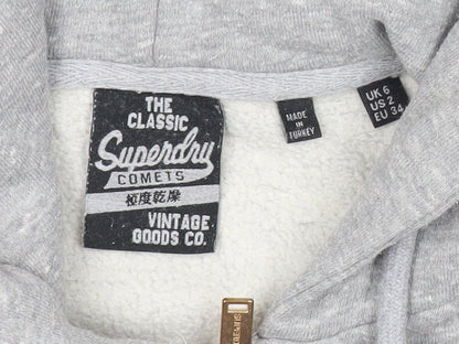 Superdry Womens Grey Full Zip Hoodie Size UK 6 Cotton Blend