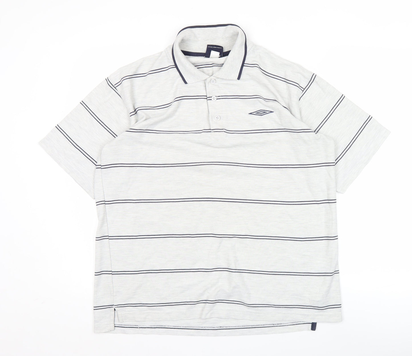 Umbro Men Grey L Polo Shirt Striped Short Sleeve Sports Casual