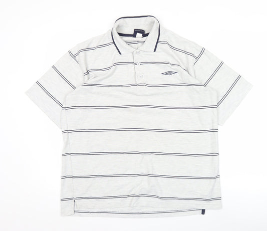 Umbro Men Grey L Polo Shirt Striped Short Sleeve Sports Casual