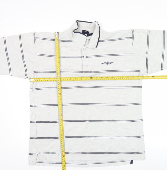 Umbro Men Grey L Polo Shirt Striped Short Sleeve Sports Casual