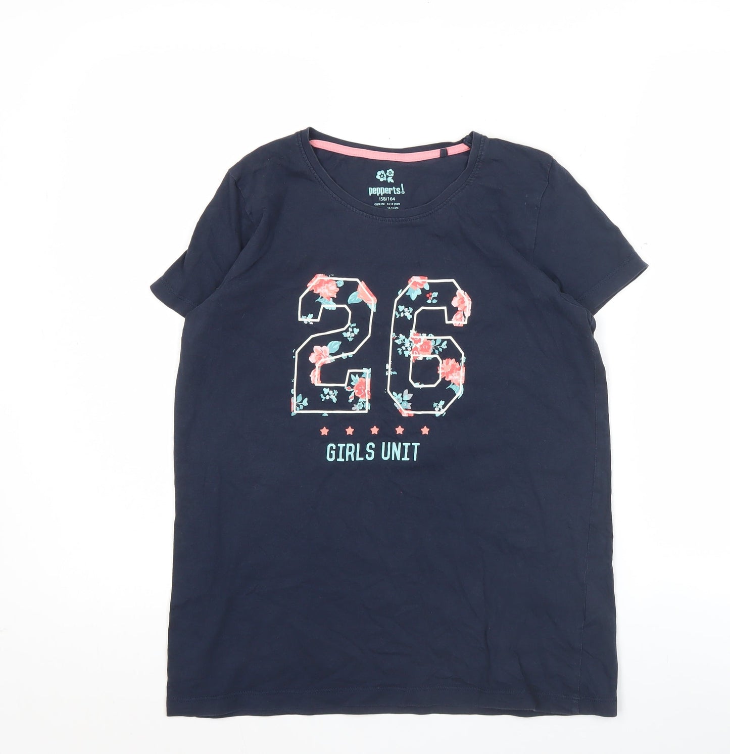 Pepperts Girls Blue 12-14Y Graphic Print Cotton T-Shirt