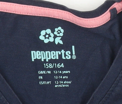 Pepperts Girls Blue 12-14Y Graphic Print Cotton T-Shirt