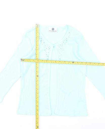 Maroon Women’s Blue Cotton Beaded Cardigan UK 12 V-Neck