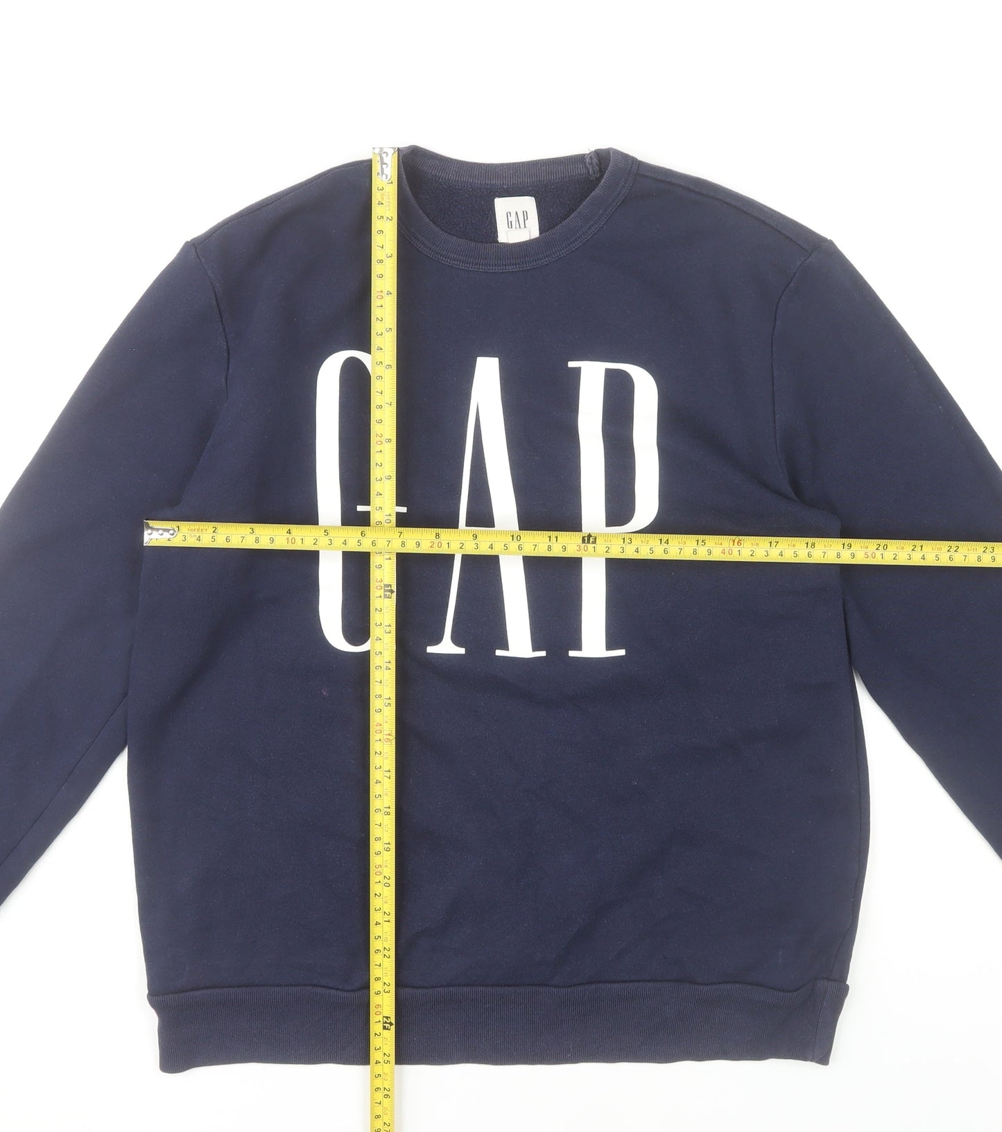 GAP Womens Navy Blue Small Sweatshirt Cotton Blend Logo Crew Neck