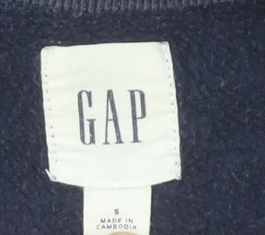 GAP Womens Navy Blue Small Sweatshirt Cotton Blend Logo Crew Neck