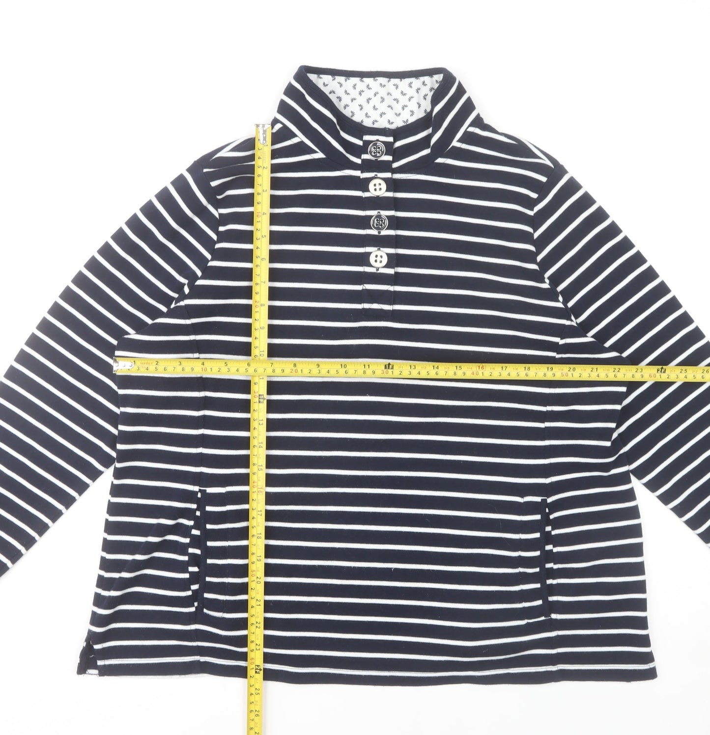 Bonmarché Women’s Navy Striped Henley Sweatshirt L Cotton Blend