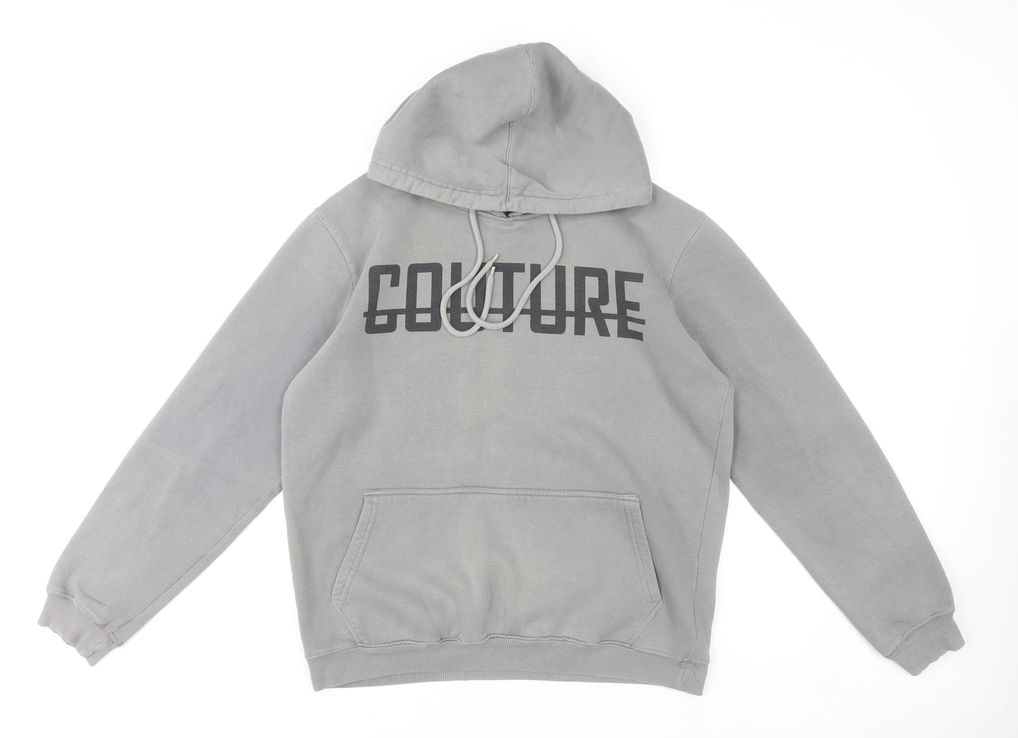 Fresh Couture Mens Grey Pullover Hoodie L Logo Print