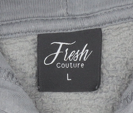 Fresh Couture Mens Grey Pullover Hoodie L Logo Print