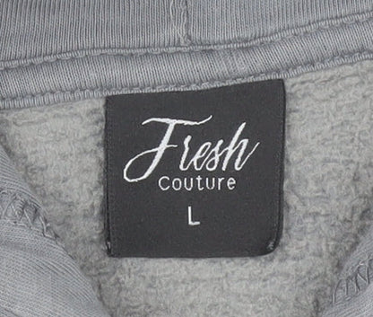 Fresh Couture Mens Grey Pullover Hoodie L Logo Print