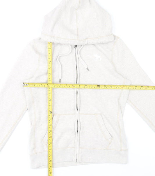 Abercrombie & Fitch Womens Beige Hoodie Sweatshirt Size L Full Zip
