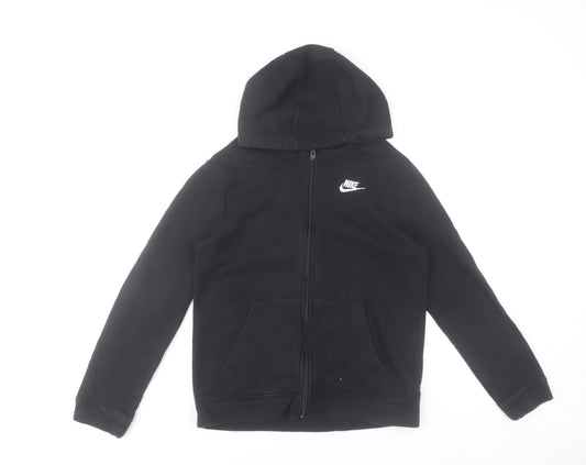 Nike Boys Black Full Zip Hoodie XL 158-170cm Cotton Blend Hooded Sweatshirt