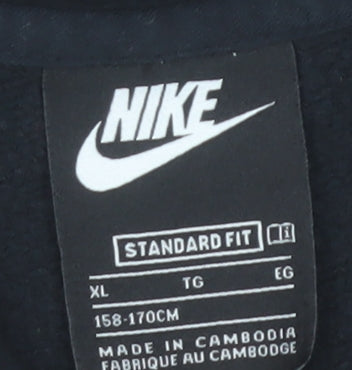 Nike Boys Black Full Zip Hoodie XL 158-170cm Cotton Blend Hooded Sweatshirt