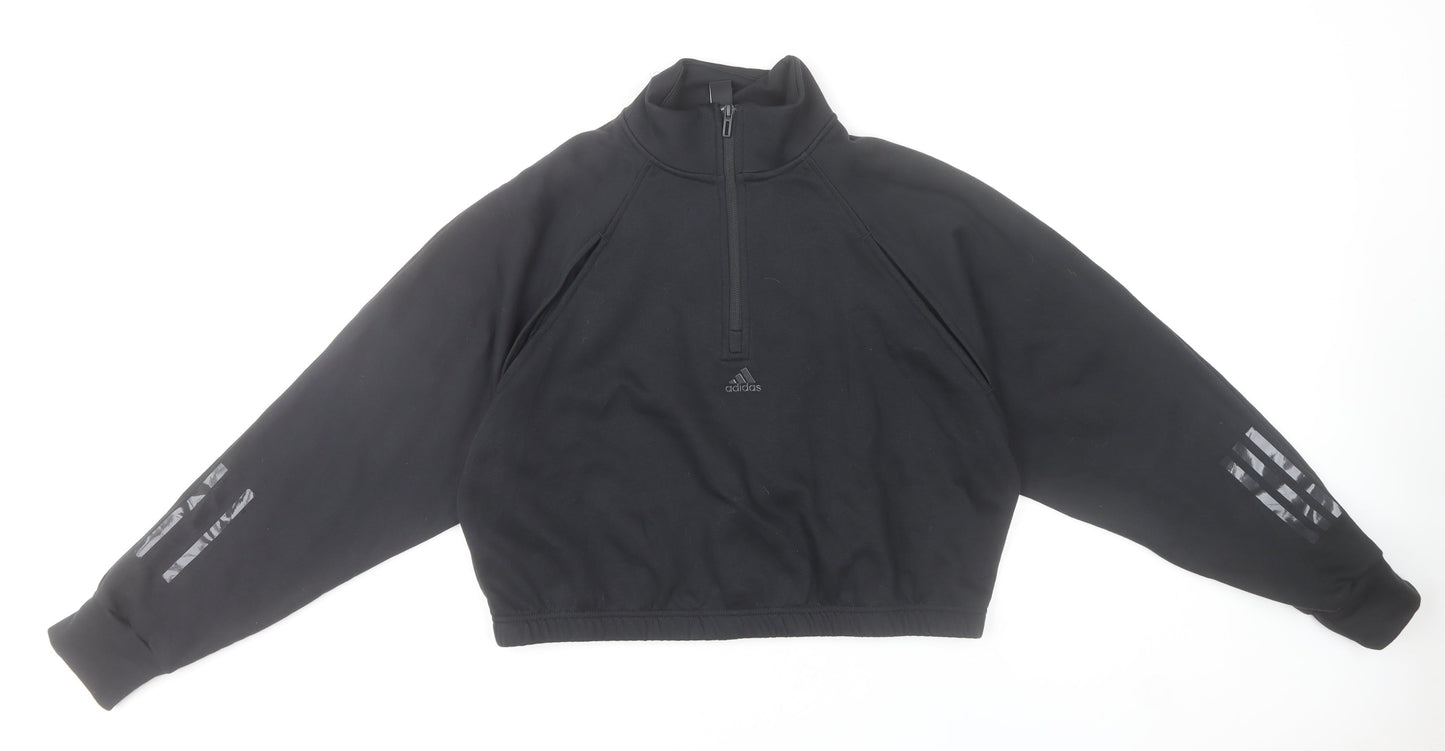 Adidas Womens Black Sweatshirt UK 8-10 Small 1/2 Zip Cotton Blend