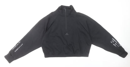 Adidas Womens Black Sweatshirt UK 8-10 Small 1/2 Zip Cotton Blend