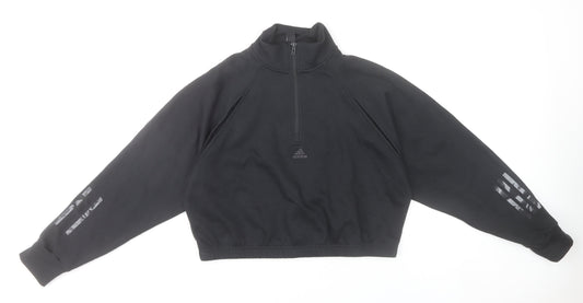 Adidas Womens Black Sweatshirt UK 8-10 Small 1/2 Zip Cotton Blend