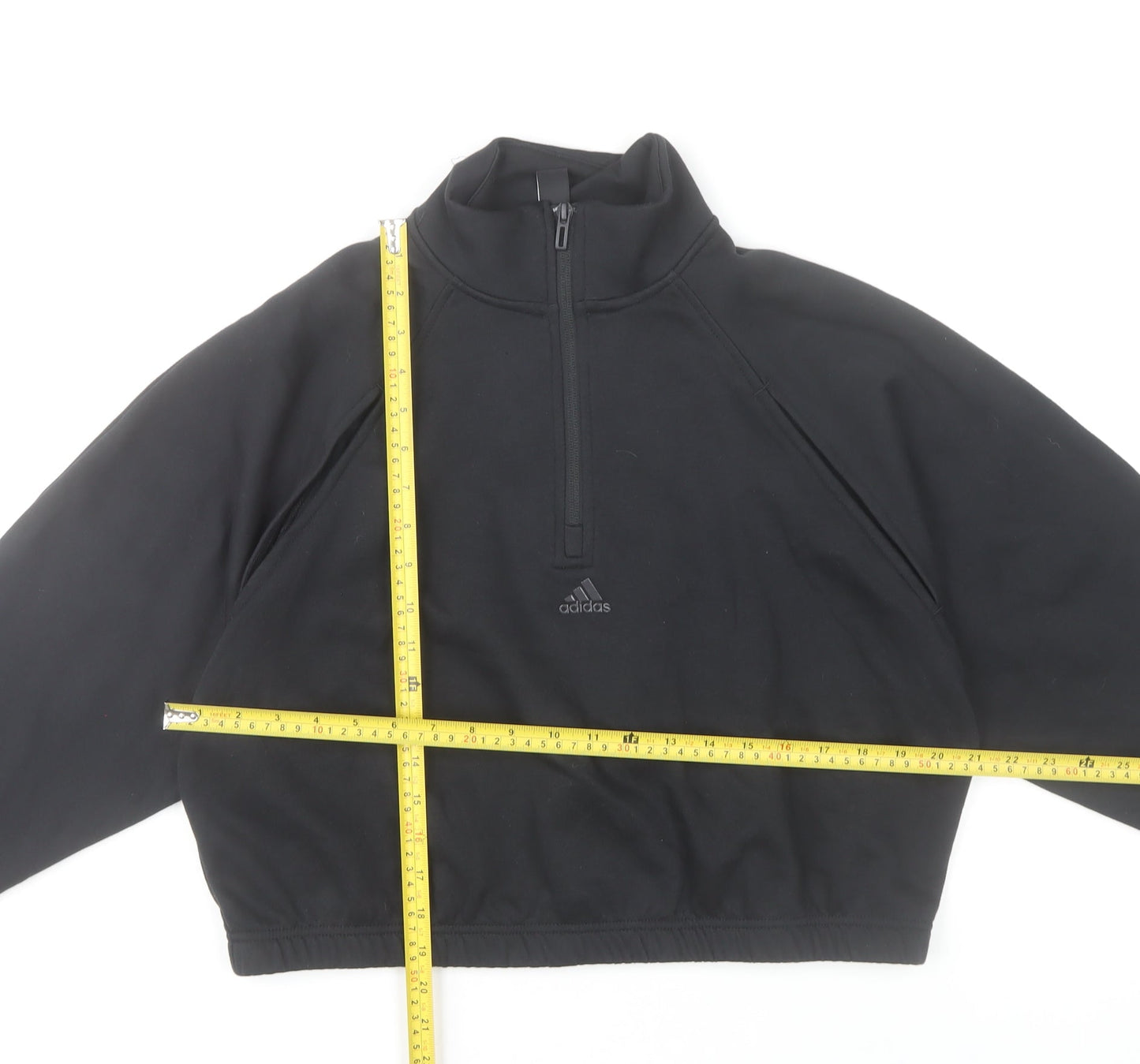 Adidas Womens Black Sweatshirt UK 8-10 Small 1/2 Zip Cotton Blend
