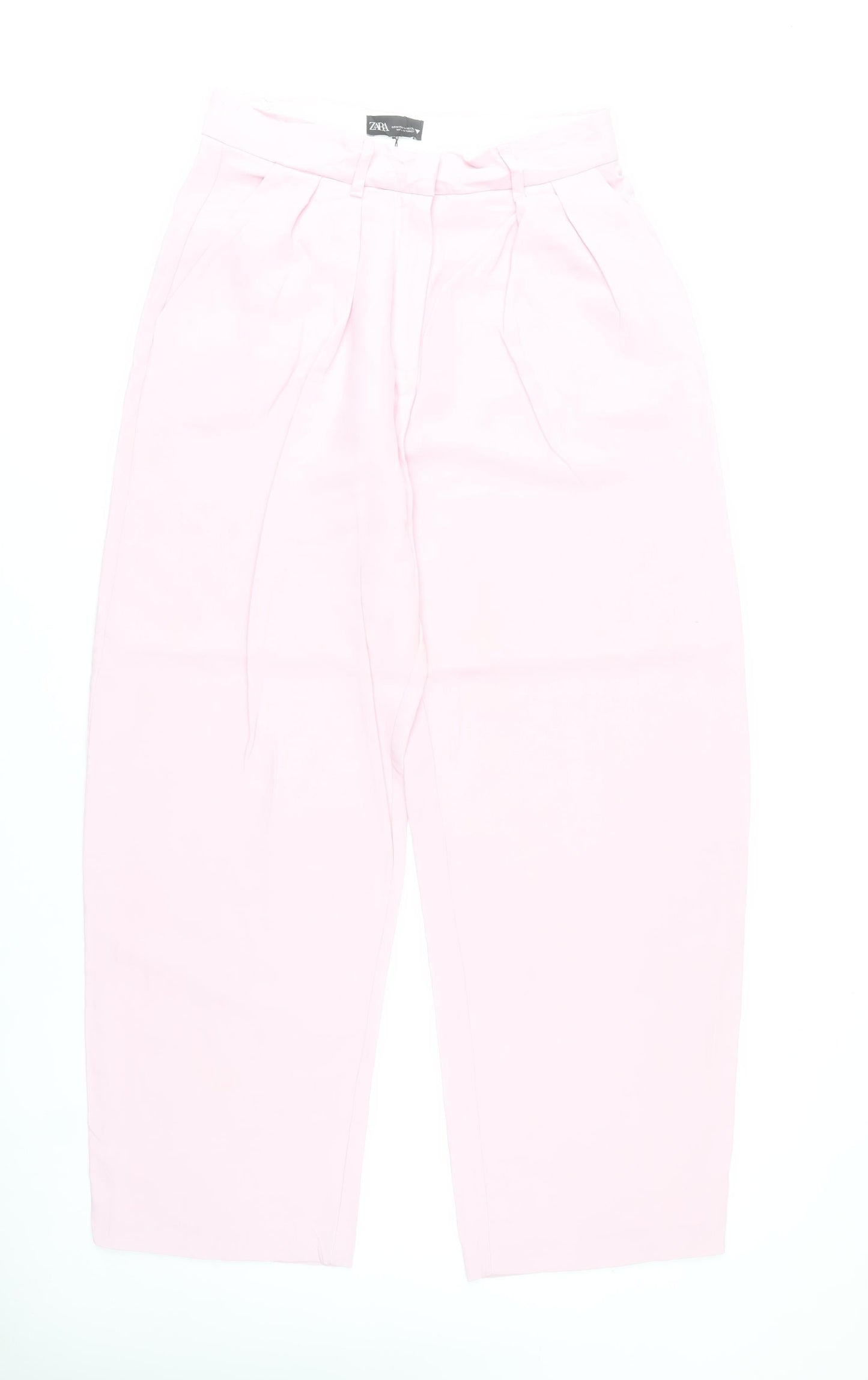 Zara Women Pink Pleated Chino Trousers Size M High Rise
