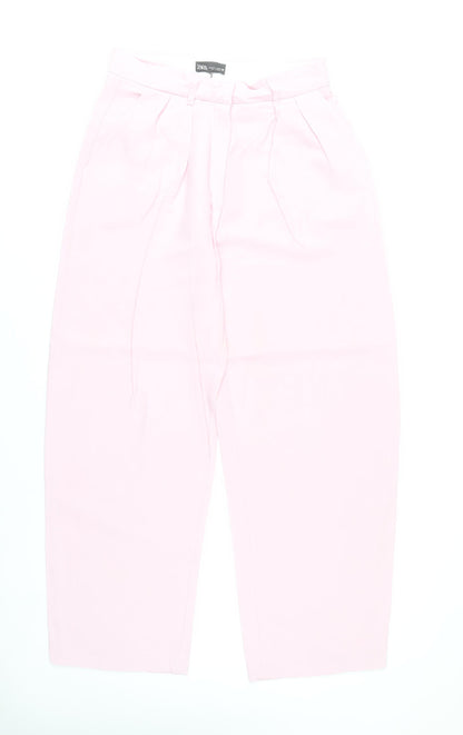 Zara Women Pink Pleated Chino Trousers Size M High Rise