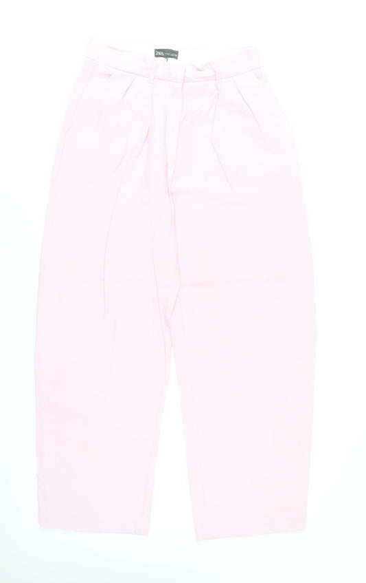 Zara Women Pink Pleated Chino Trousers Size M High Rise