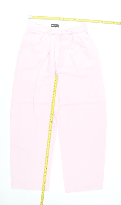 Zara Women Pink Pleated Chino Trousers Size M High Rise