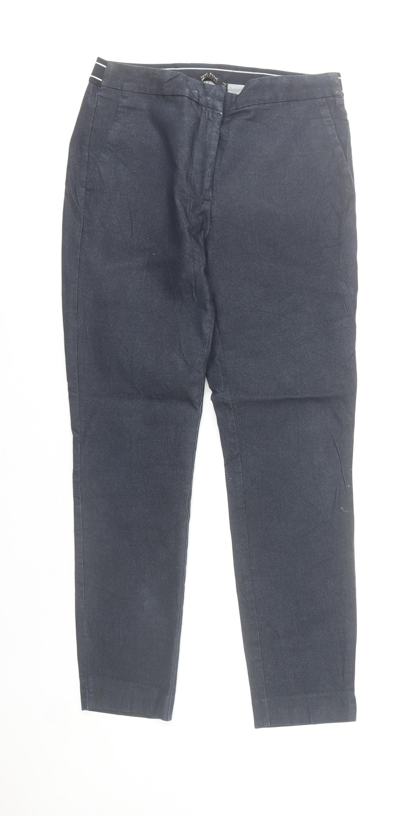 Zara Women Blue Slim Fit Chino Trousers Size 8 Cotton Blend