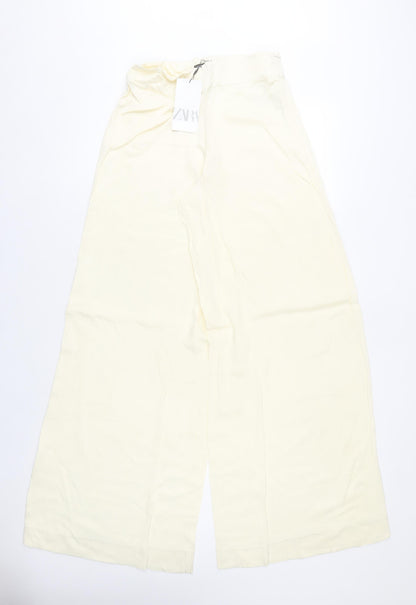 Zara Women’s Ivory Wide-Leg Viscose Trousers Size M