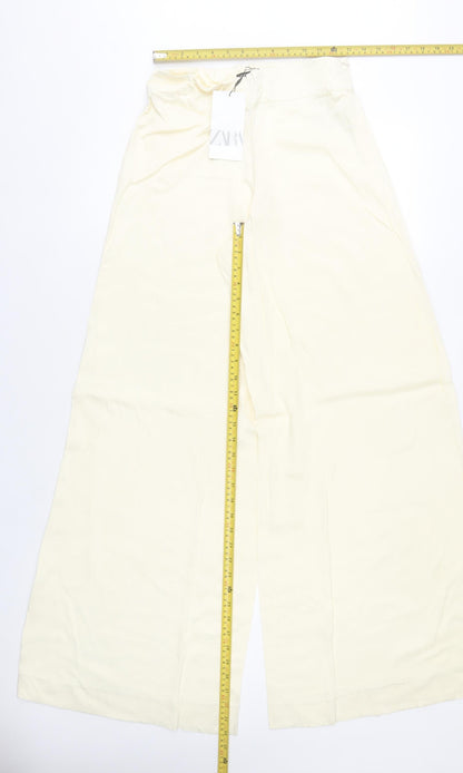 Zara Women’s Ivory Wide-Leg Viscose Trousers Size M