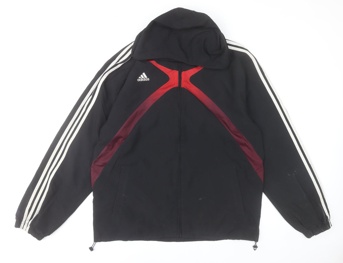 Adidas Men’s Black Polyester Windbreaker Jacket Size M Hooded Sports