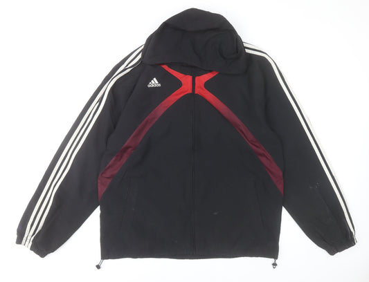 Adidas Men’s Black Polyester Windbreaker Jacket Size M Hooded Sports