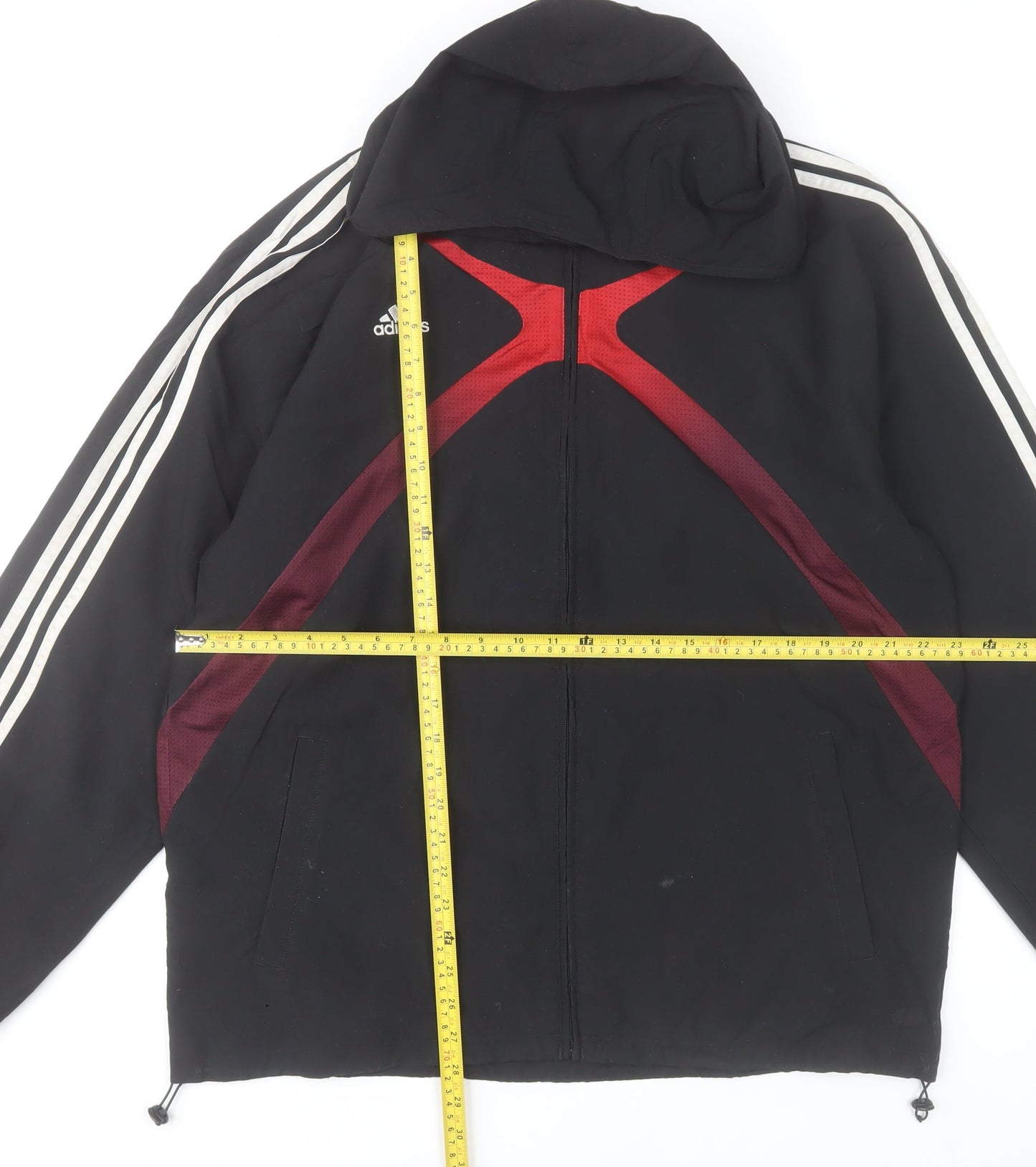 Adidas Men’s Black Polyester Windbreaker Jacket Size M Hooded Sports