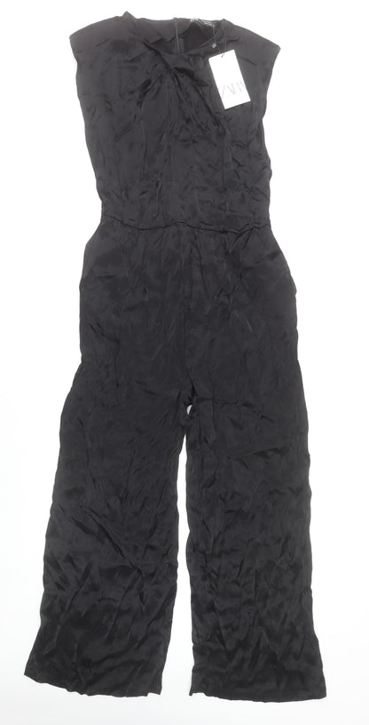 Zara Womens Black XS Sleeveless Wide-Leg Jumpsuit Viscose