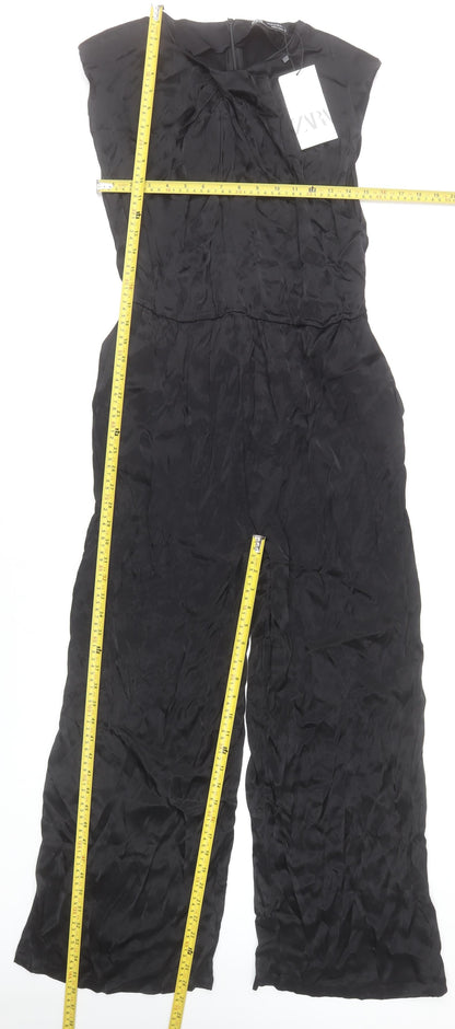 Zara Womens Black XS Sleeveless Wide-Leg Jumpsuit Viscose