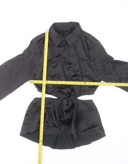 Zara Women Black Satin Cropped Button-Up Shirt Size S