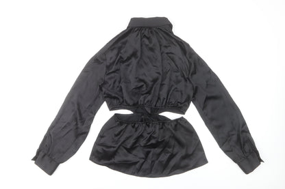 Zara Women Black Satin Cropped Button-Up Shirt Size S