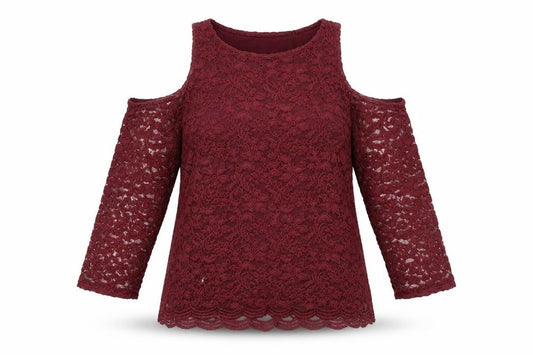 Hollister Womens Red Lace Cold Shoulder Tunic Blouse M