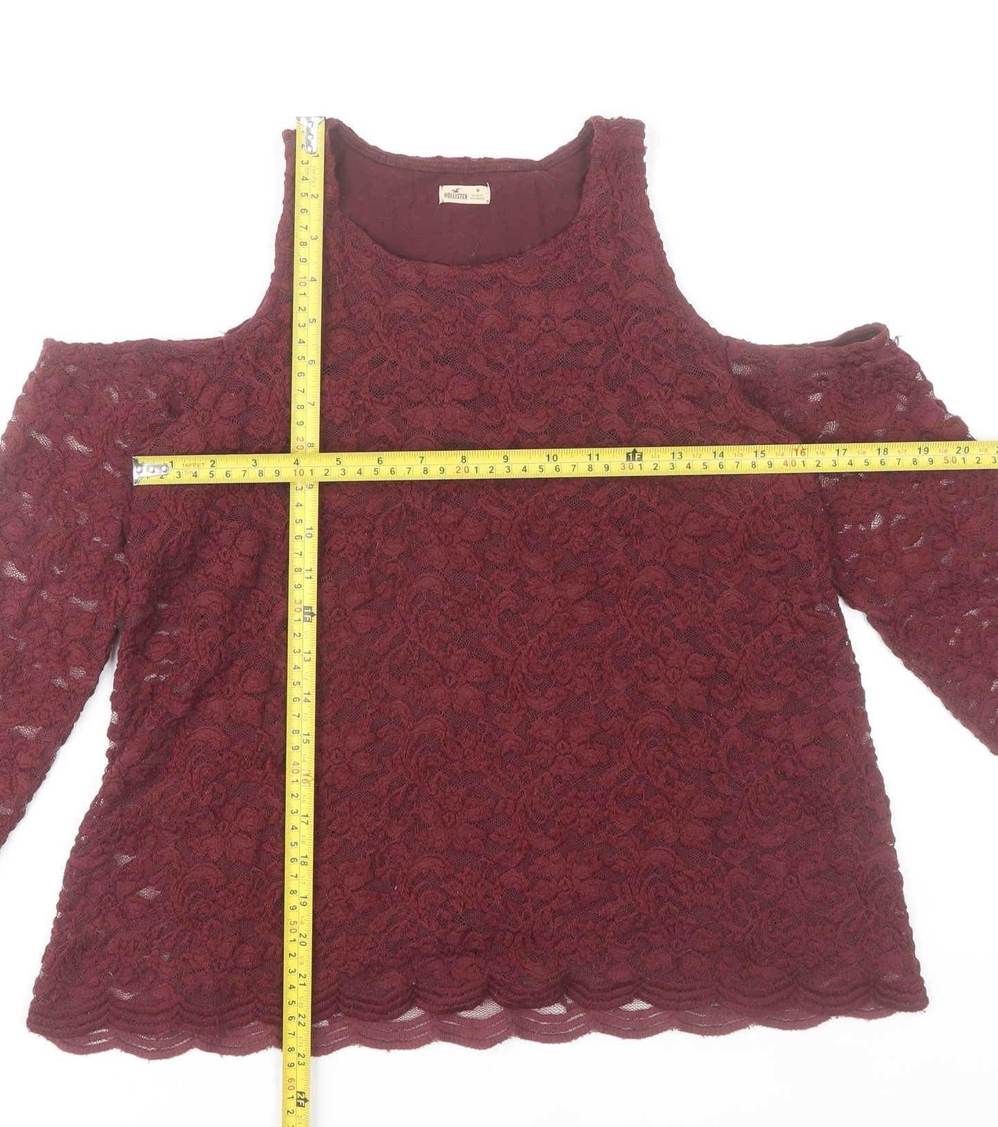 Hollister Womens Red Lace Cold Shoulder Tunic Blouse M