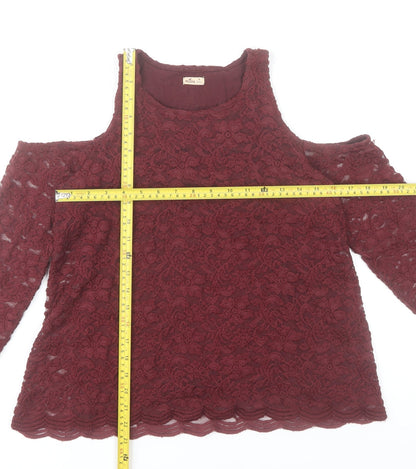 Hollister Womens Red Lace Cold Shoulder Tunic Blouse M