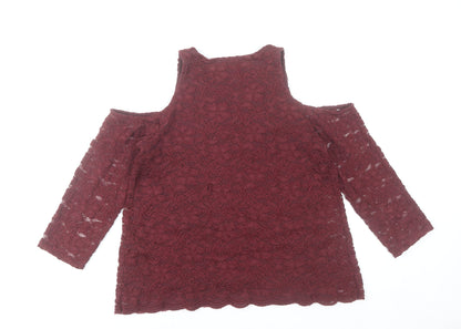 Hollister Womens Red Lace Cold Shoulder Tunic Blouse M