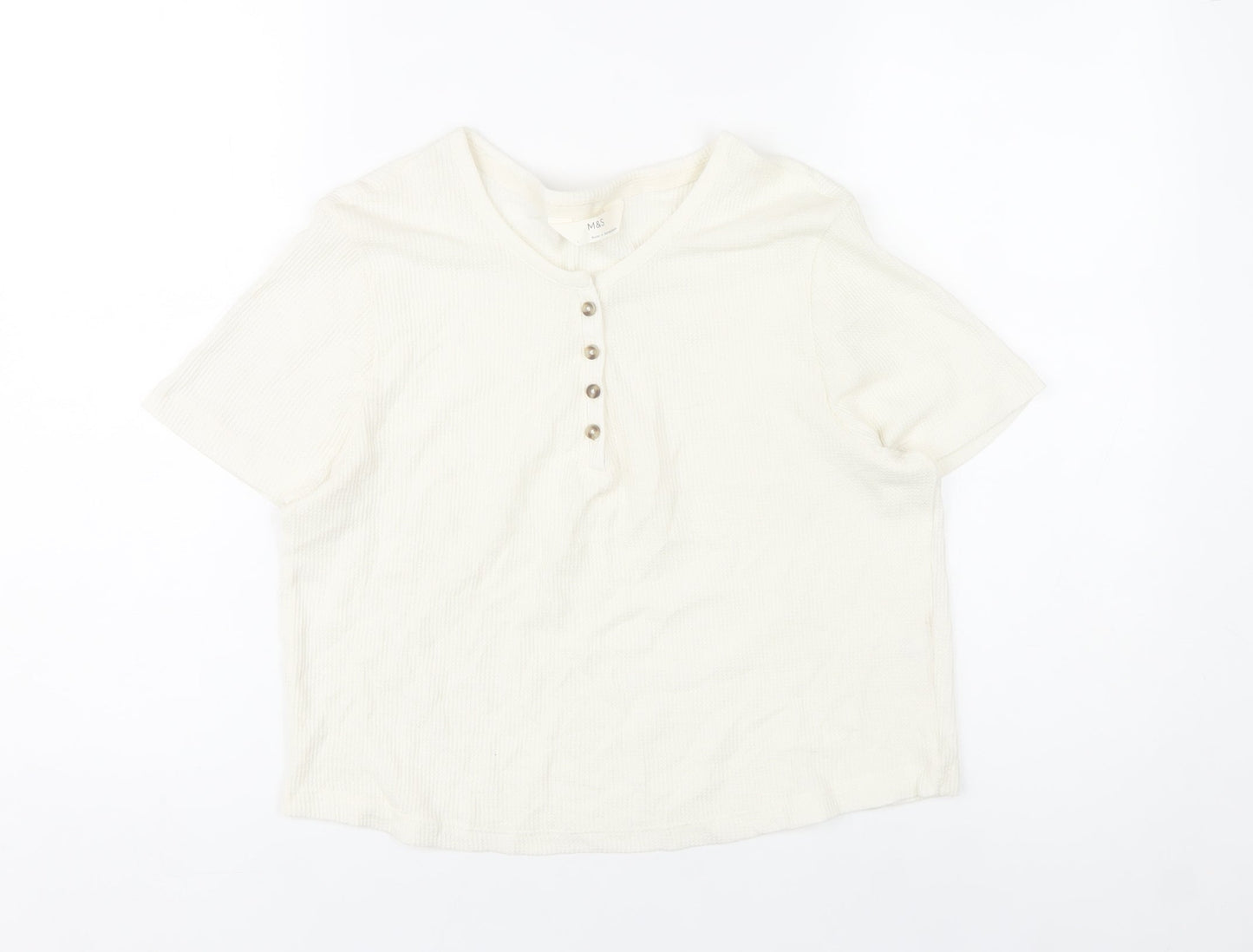 Marks and Spencer Womens Ivory Henley T-Shirt Size L Short Sleeve