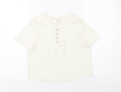 Marks and Spencer Womens Ivory Henley T-Shirt Size L Short Sleeve