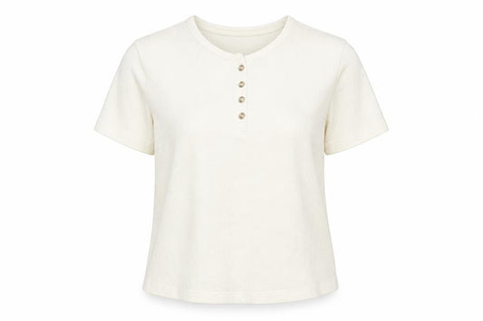 Marks and Spencer Womens Ivory Henley T-Shirt Size L Short Sleeve